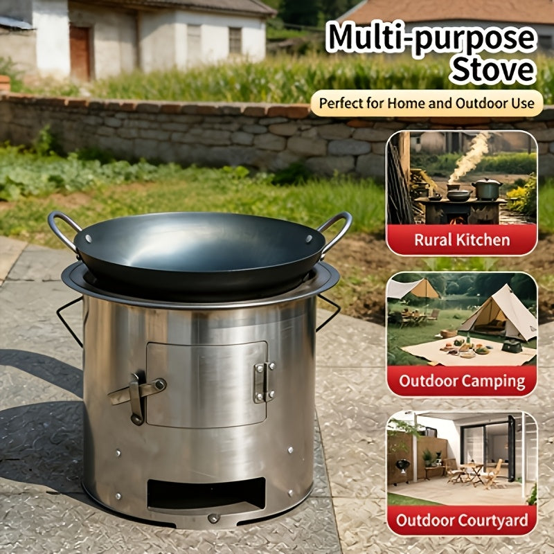 Outdoor Portable Straight-Tube Wood Burning Stove for Picnic, Multi-Functional Home Wood Stove, Rural Household Wood Cooker