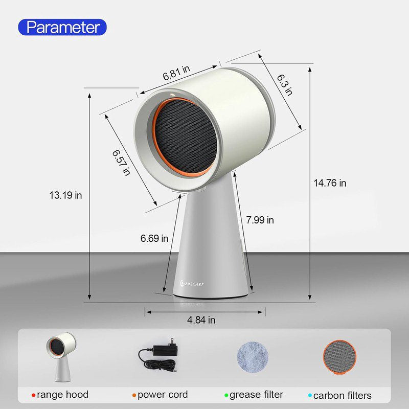 Portable Range Hood | Desktop Exhaust Fan with 3 Speeds, Large Low-Profile Oil Cup, Removable Aluminum Filter, Ideal for Indoor BBQ & Hot Pot