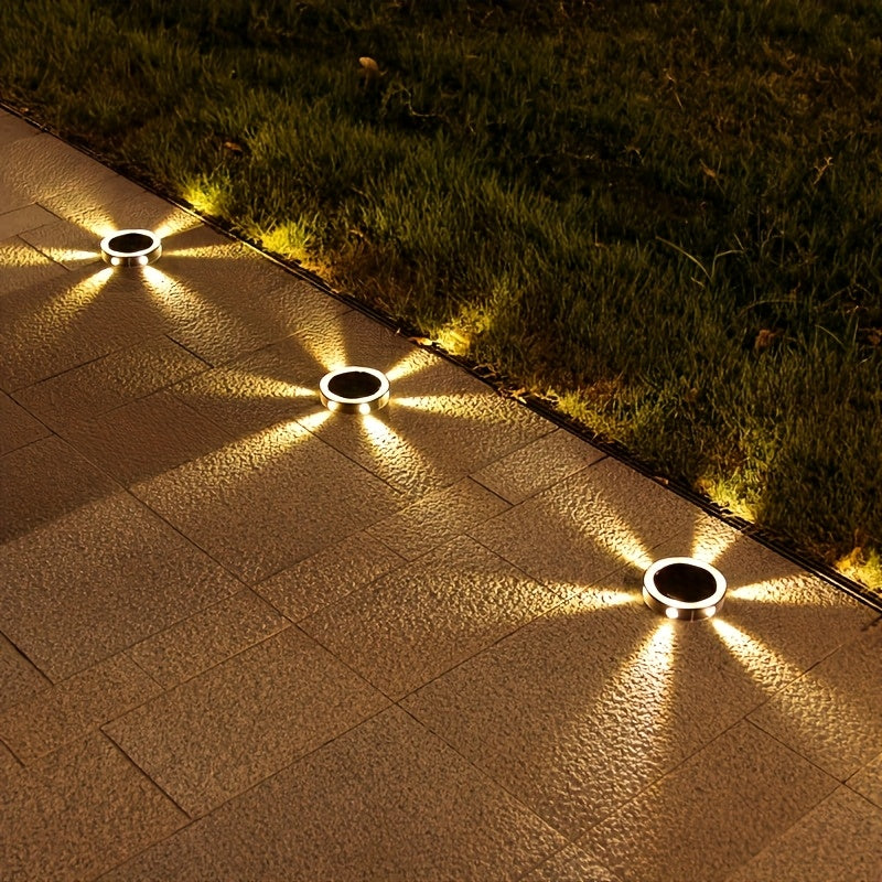 4-Piece 6LED Solar Ground Light, Garden Ground Deck Light, Suitable for Path, Park, Courtyard, Lawn, Villa, Halloween Christmas Party Decorative Lighting, Light Sensor Control, Outdoor IP44 Durable Warm White