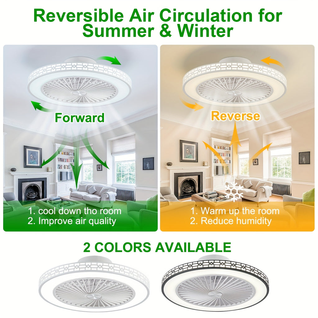 20 Inch Modern LED Ceiling Fan Light, Embedded Mount Design with Adjustable 3000K-6500K Lighting, Reversible Airflow for Better Air Circulation, Ideal for Office, Study, Bedroom and Indoor Spaces, Ceiling Fan Lamp
