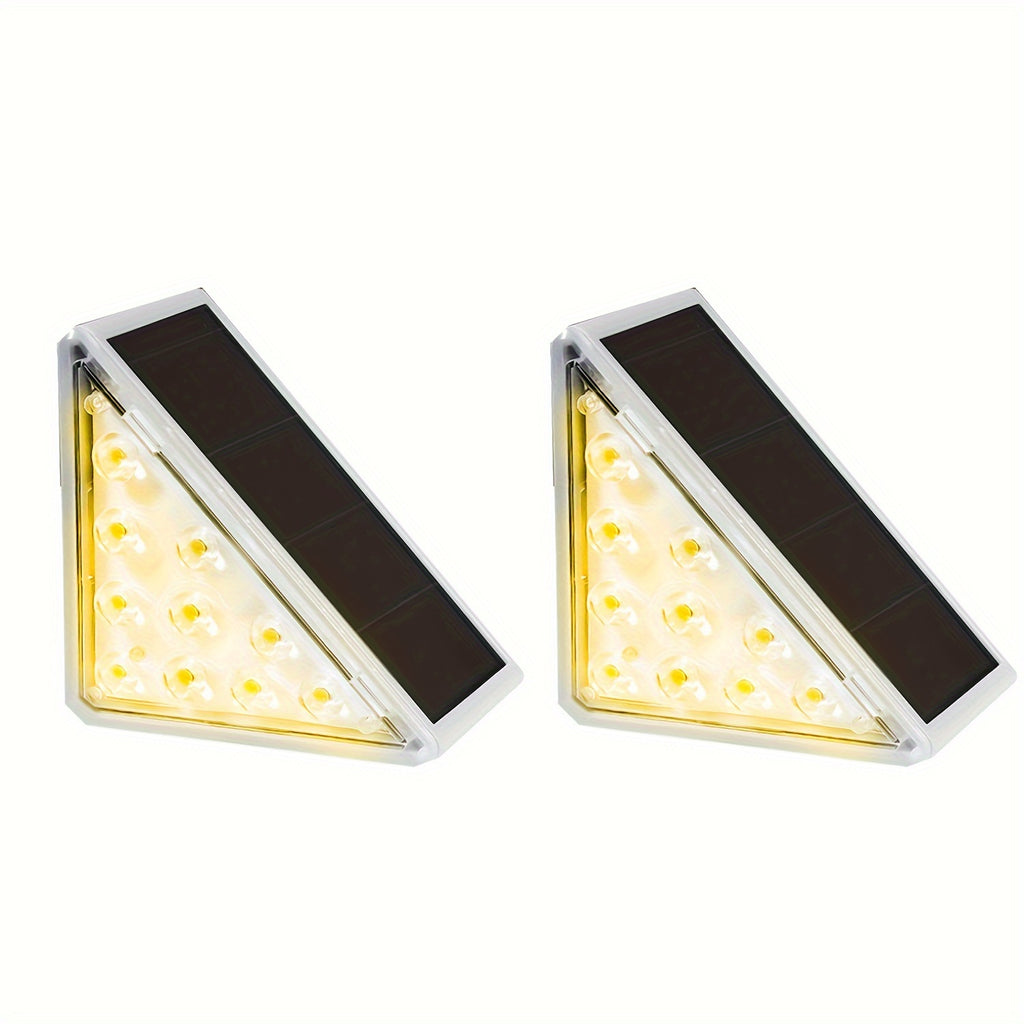 10 LED太阳能三角灯，2/6/12件户外庭院楼梯景观灯，暖光和白光，IP65非常适合庭院、草坪、楼梯、街道、露台、节日等户外圣诞装饰照明