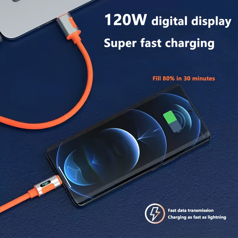 120W Orange Ultra Fast USB to Type-C Charger, Available in 3 Lengths - Delivers Up to 6A Power, Featuring a Durable Orange Silicone Cable, Ideal for Laptops And Tablets, Providing Quick Charging for Phones And Tablets