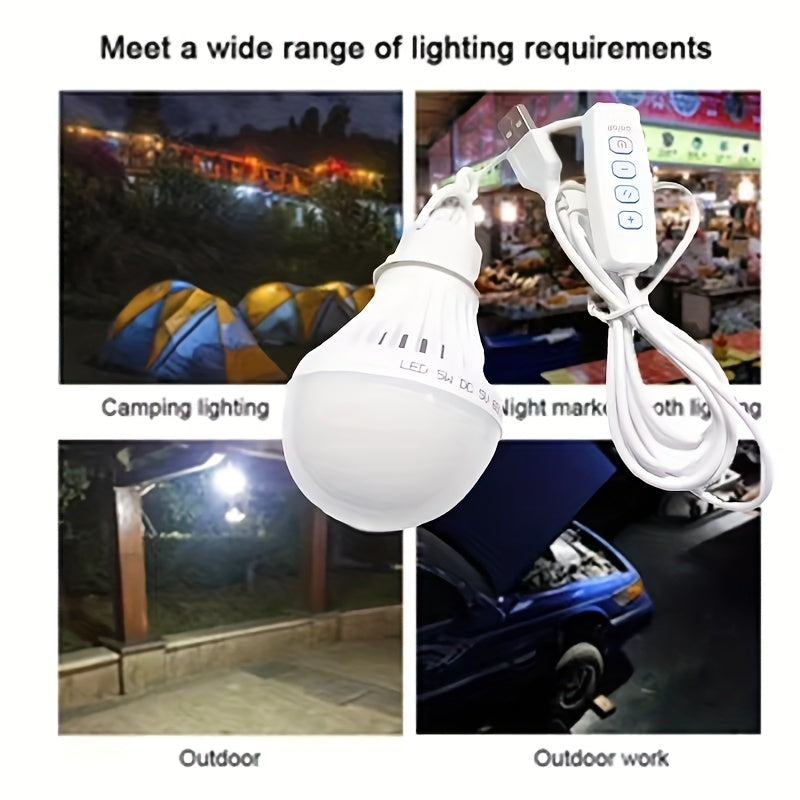 USB powered 5W/7W DC5V LED camping bulb - tri-color dimmable emergency light with hook, suitable for tents, outdoor, barbecue, fishing and repair - energy-saving portable indoor/outdoor lighting, fishing night light | portable LED bulb