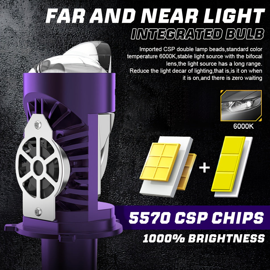 H4 Dual LED Mini Projector Lens LED Car Headlight Bulb 180W Super Bright Turbo Auto Bulb H4 High/Low Beam Fog Light Bulb 12V 24V