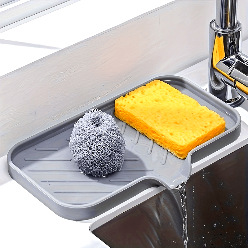 Silicone Kitchen Sink Organizer Tray – 1 Piece, Non-Food Contact Soap & Sponge Holder, Waterproof Countertop Storage Accessory