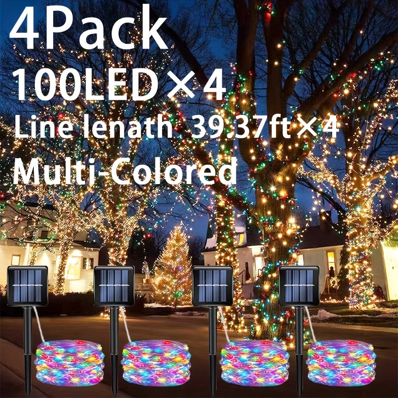 4包装 50LED*4/100LED*4，LED仙女灯串户外花环太阳能节日圣诞灯，适用于花园派对树装饰