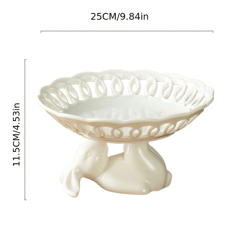 Ceramic Rabbit Cake Tray Dessert Stand Deep Fruit Plate, Ideal for All Kinds of Party Snack Trays, European Creative Decorative Storage Display Pierced Tray/ Fr: Plat à gâteau en céramique lapin, Support à desserts, Plat profond à fruits
