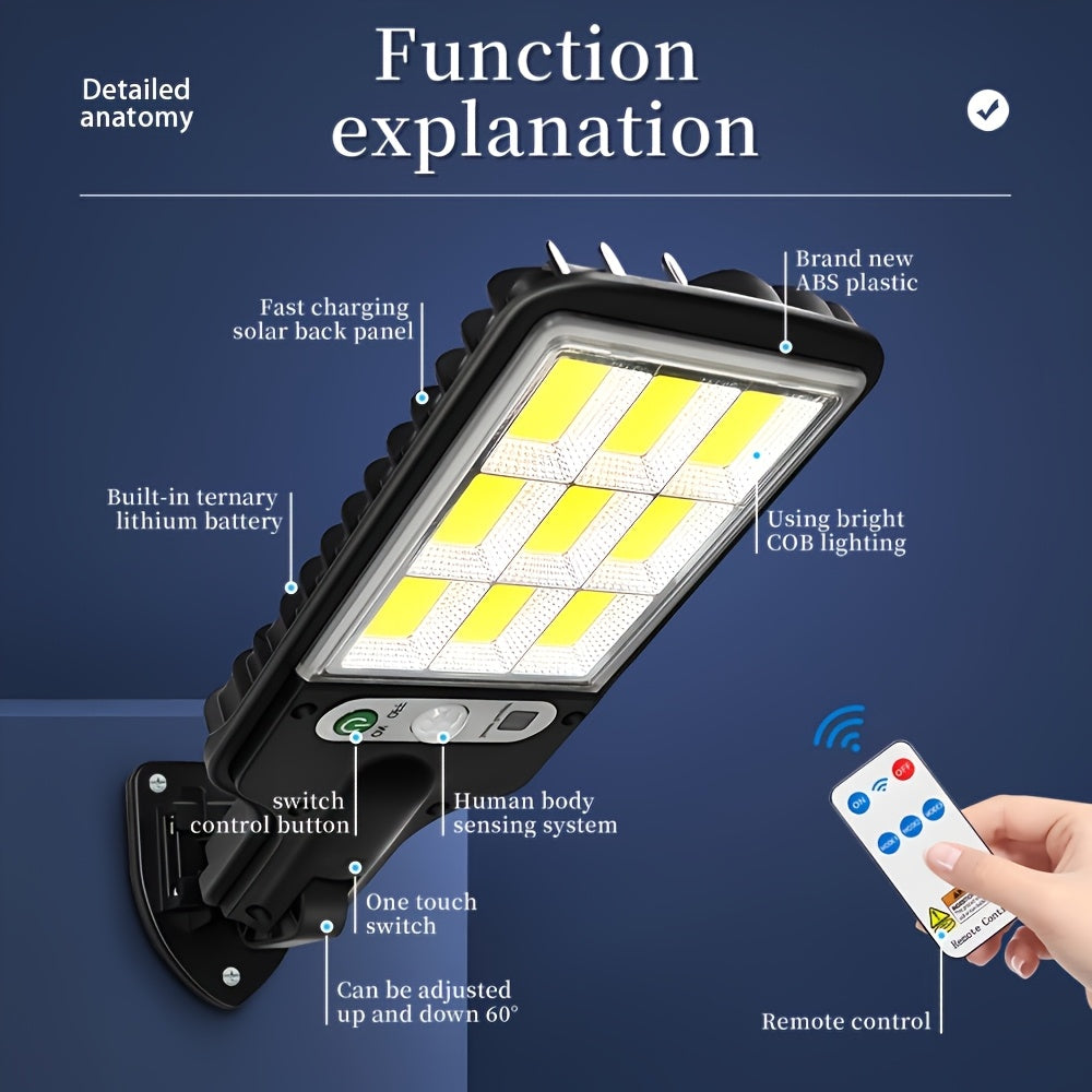 1 Piece 108/117COB Sensor Street Light, ABS Material, 28/60/72LED Ultra-High Power, Remote Control, 3 Functional Modes, Switchable Automatic Lighting in Darkness, High-Power Outdoor Recessed Mounting, Suitable for Roads