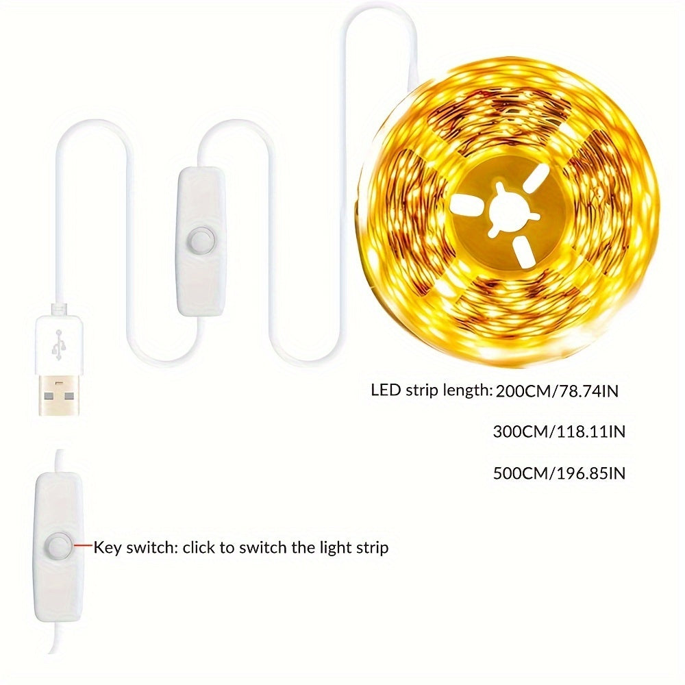 5V USB灯带LED软性灯条暖白光/白光小夜灯适用电视背光、卧室、厨房、过道