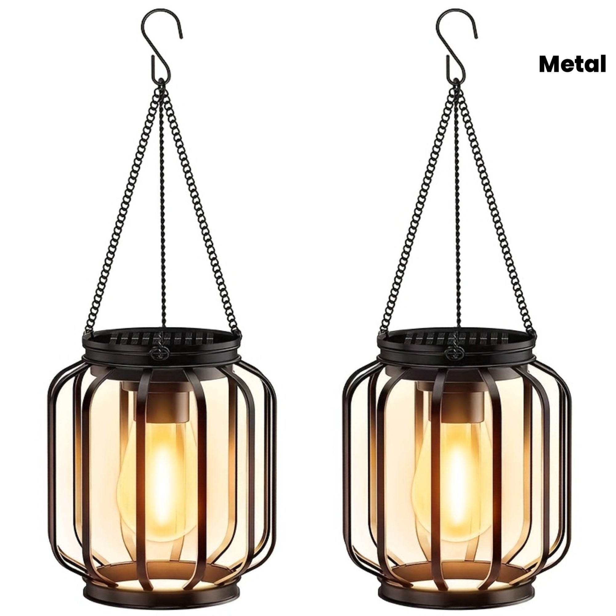 2 Pack Solar Outdoor Pendant Light, Hanging Metal Lantern, Modern Metal Solar Pendant Light with Hook, Warm Light Lantern for Garden, Perfect for Outdoor Garden, Patio, Entrance Lighting Decorative Hanging Light