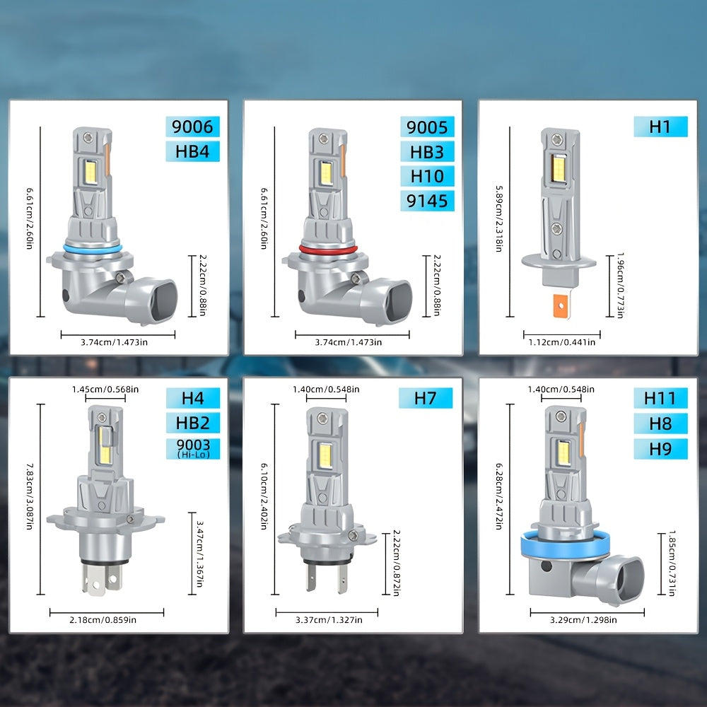 升级款H1 9005 9006 LED灯泡2个装，超亮迷你尺寸60000LM，12V 6500K白色带风扇，适用于汽车大灯、LED大灯和雾灯，易于安装，不含电池