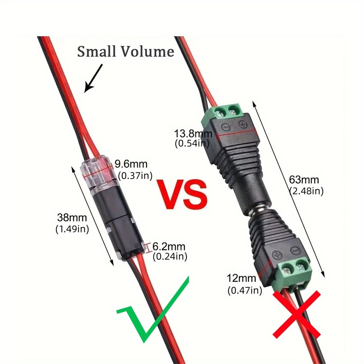 12pcs/60pcs Dual Wire Insertion Connector, 2-Pin 2-Port, PVC Insulation, Copper Contact Material, Quick Connect Terminal, No-Charge Power Mode, with Locking Clip, for LED Wire Connection in Cars and Home Use