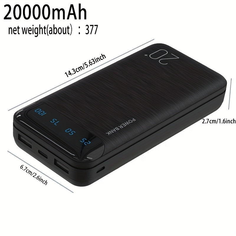 High-Capacity Outdoor Emergency Power Bank with 10000/20000Mah. Features Dual USB Outputs, Type-C And Micro Input Ports, an LED Digital Battery Indicator, And a Safe, Stable Polymer Lithium Battery, Making It Ideal for Charging Mobile Phones