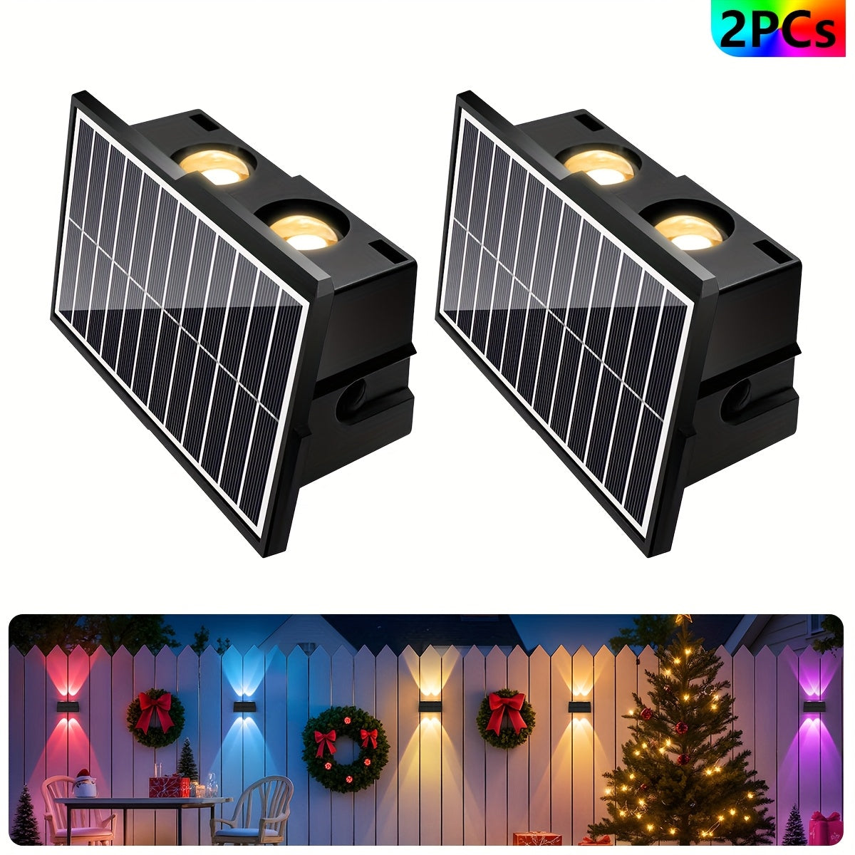 2/4-Piece - Solar Fence Light, Solar Up and Down Light, Wall Washer Light, Solar Outdoor Light, Adjustable RGB Solar Light, Bright Solar Garden Light, Suitable for Outdoor Courtyard, Garden, Patio, Yard, Fence, Alley, Decoration