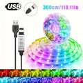 RGB LED灯带，USB 5V供电，3键控制器，可变色可调光，适用于派对氛围、电视背光、卧室、客厅、家居装饰、环境照明、DIY小夜灯、USB小工具、仙女灯、情绪灯、游戏桌搭配灯