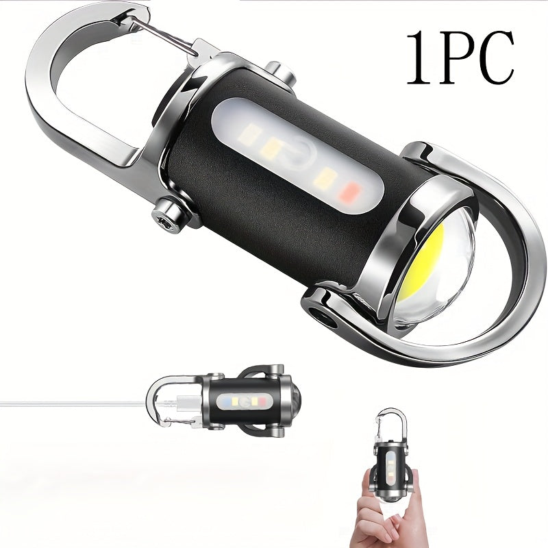 3-in-1 Rechargeable Emergency Power Keychain Flashlight, Red/Blue Strobe Light, 500mAh USB-C Charging, Portable Emergency Lamp, IP65 Protection Rating