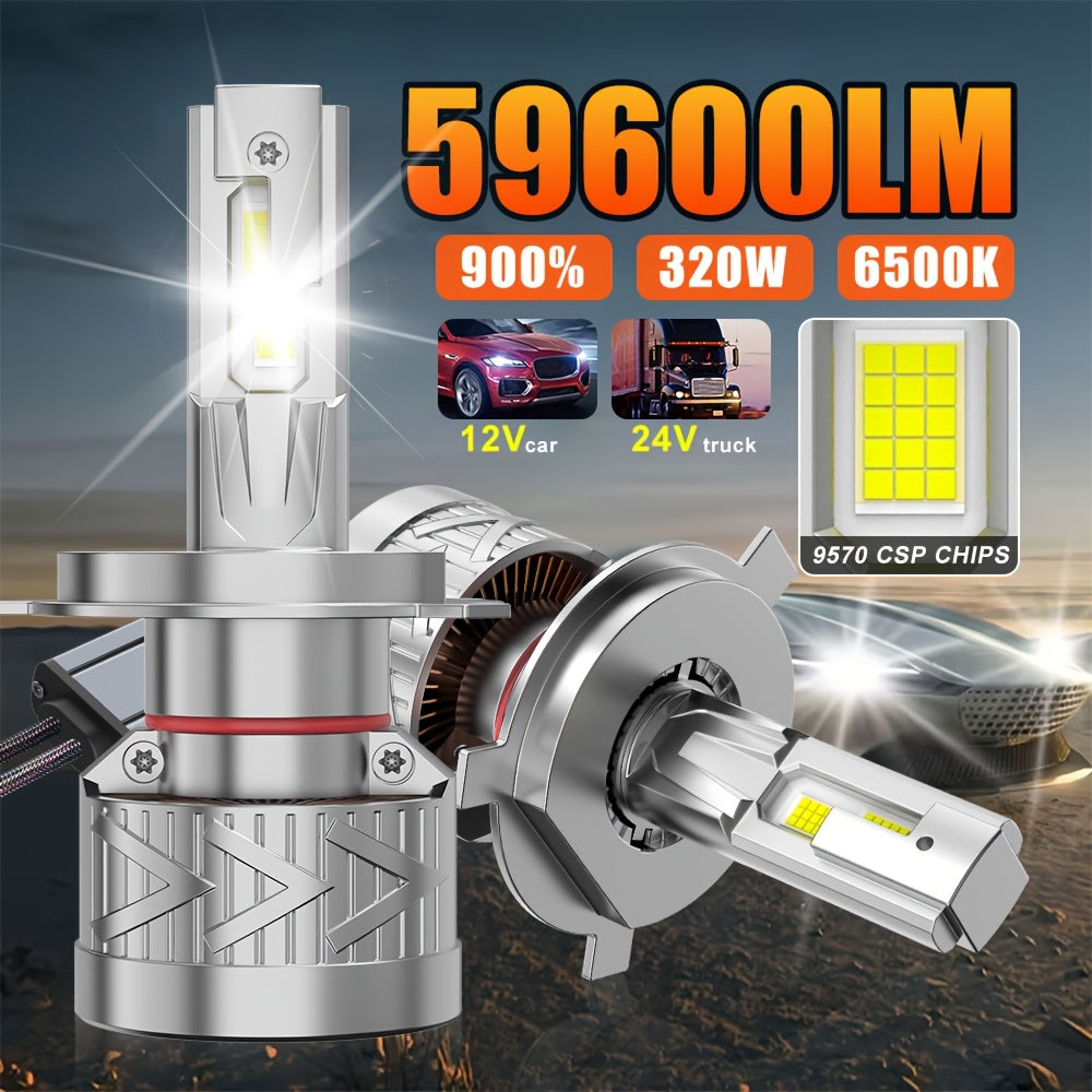 2Pcs LED Headlight Bulbs, Super Bright 320W 6500K White, 9570 CSP Chip, Turbo Cooling Fan and 360° Wide Beam, Compatible with 9005/HB3 9006/HB4 H8/H9/H11, for Car Lighting Upgrade, 12V-24V, 900% Brightness Increase
