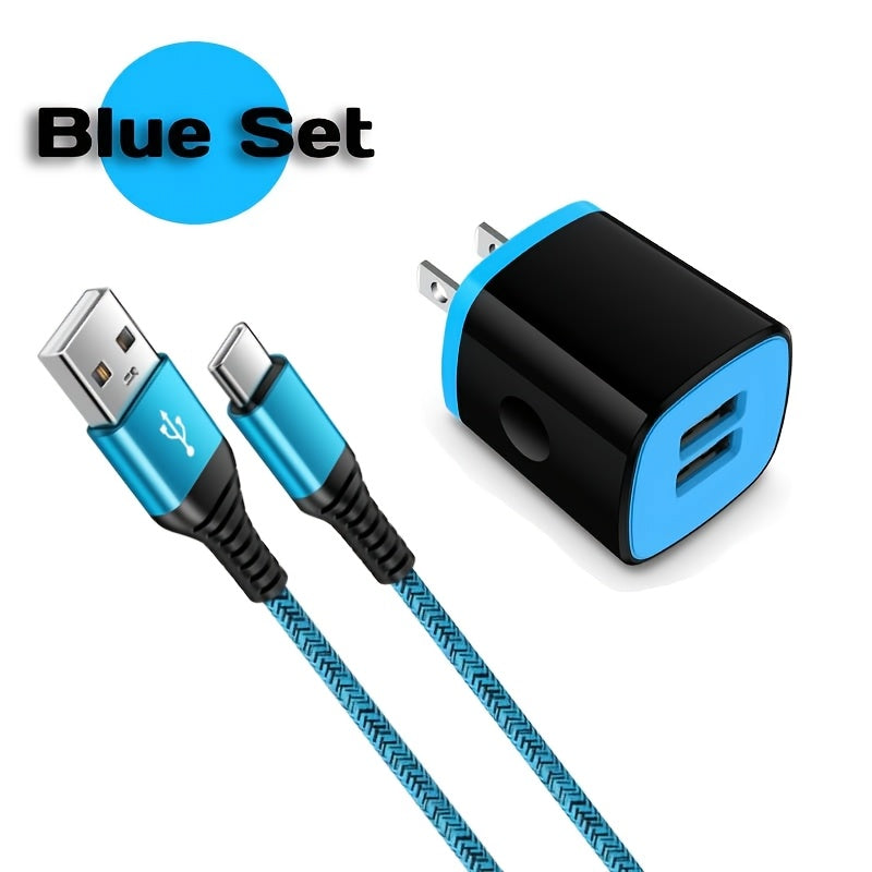 10W Fast Charger 5V/2.1A US Plug | 6ft USB A to USB C Nylon Braided Data Cable, Lightweight Design, 100V-240V Operating Voltage