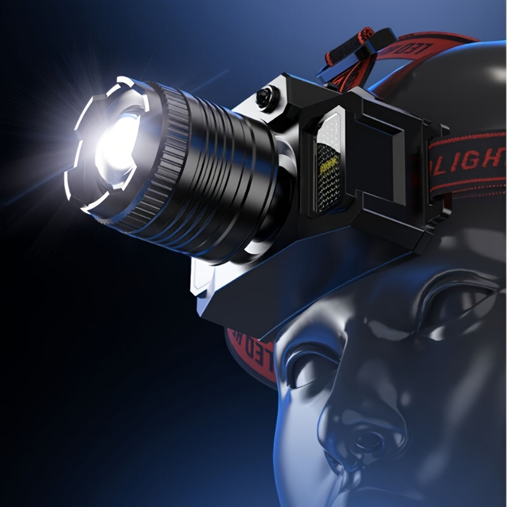 Portable Lightweight Multifunctional LED Headlamp with Motion Sensor, Rechargeable Rotatable Head, 5 Lighting Modes, Ideal for Outdoor Fishing, Adventure, Emergency and Camping
