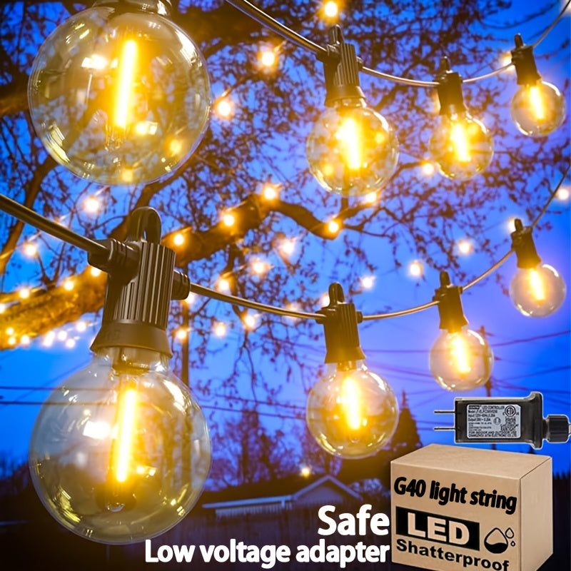 XBATE G40球泡灯 - 100/60/40/30/20FT LED透明灯泡，暖白色，适用于室内/室外使用，非常适合后院、门廊、阳台、派对装饰，适合各种天气，扩展性强，24V低压插电供电，节日装饰照明|发光球泡灯|柔性照明串