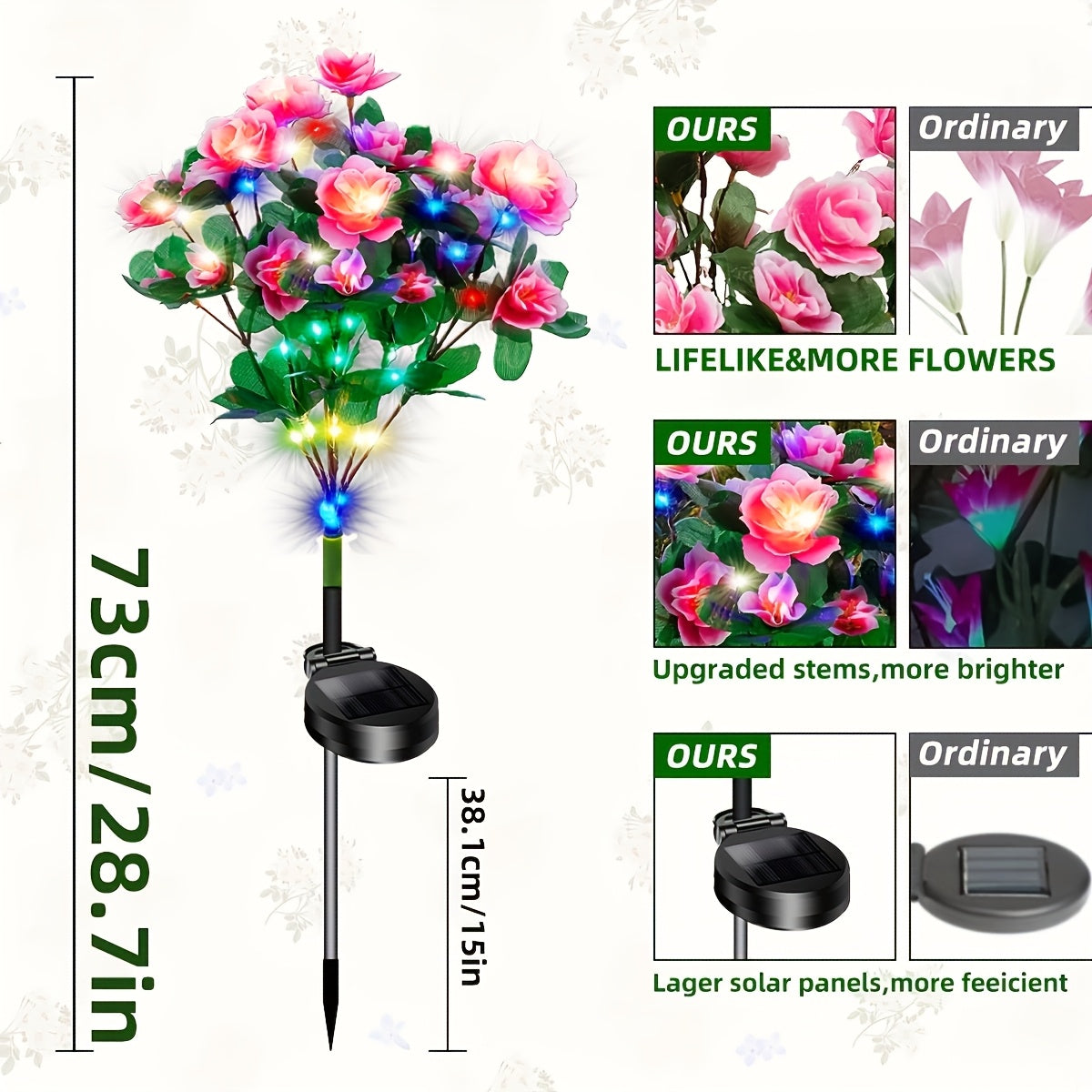 Solar Azalea Courtyard Light 2-Piece Set, IP65 Waterproof Outdoor Decoration, Suitable for Lawn / Patio, Holiday Gift (Christmas / Easter) for Mother / Wife