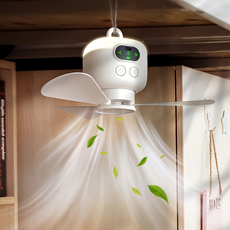 Outdoor Camping Fan Light, Campsite Ceiling Fan, Rechargeable Portable with Remote Control, USB Mini Fan, Silent High Wind 4-Speed Outdoor Camping Fan, Suitable for Student Dormitory