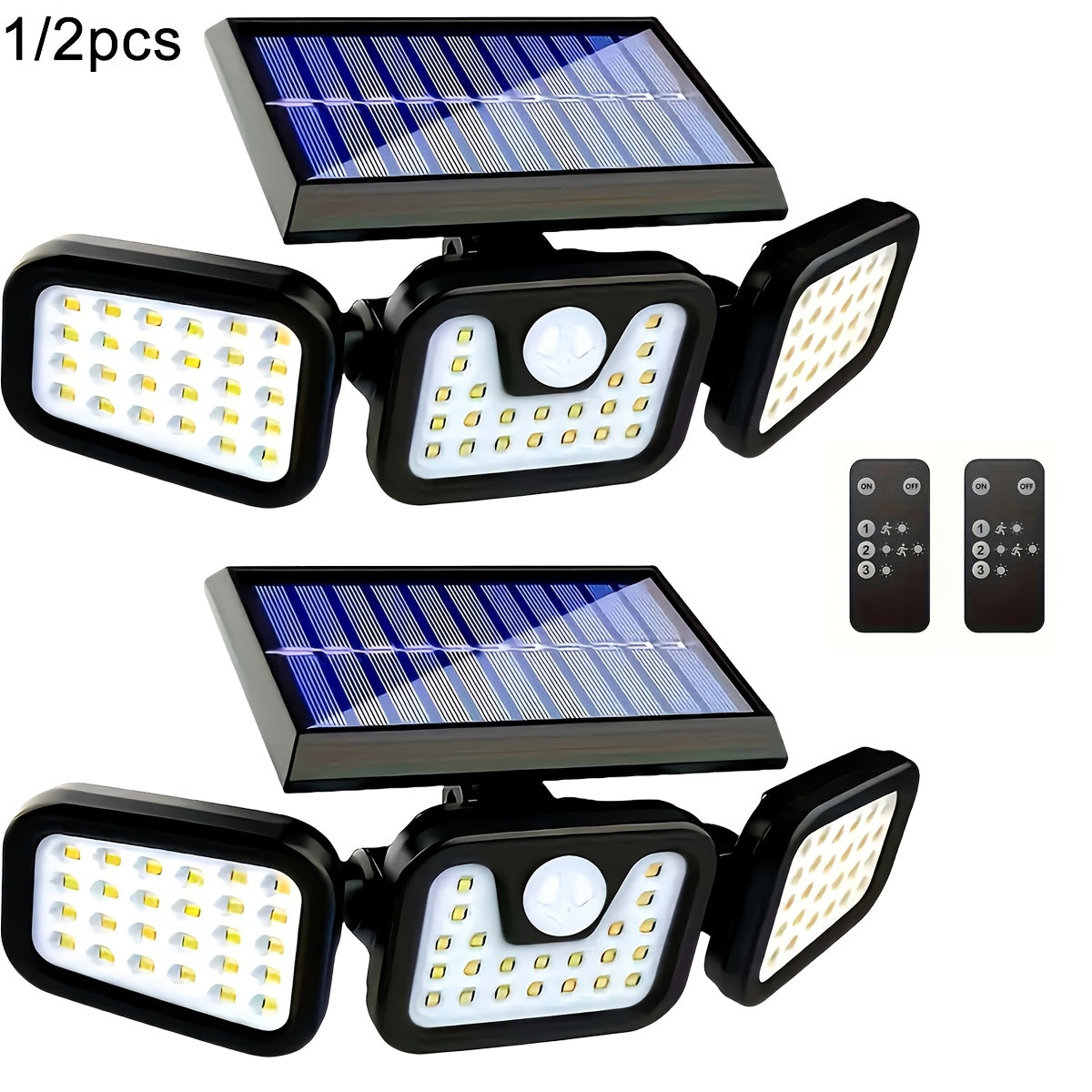 (1/2 Pack) Solar Outdoor 3-Head Motion Sensor Wall Light, Solar Fence Light, [74 LEDs / 3 Modes] 270° Wide Angle Illumination, IP65 Waterproof Outdoor Light, Perfect for Garden, Courtyard, Street, Garage, Patio and Porch Lighting.