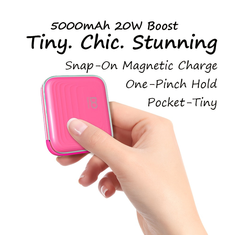 Ultra-Slim Pocket-Sized Magnetic Power Bank, 5000mAh Wireless Charger with 22.5W PD Fast Charging, Mag-Safe Compatible for iPhone 17/16/15/14/13/12 Series, Multi-Color Available