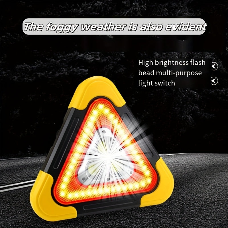 1pc Portable Solar Triangle Warning Light, Super Bright LED Traffic Safety Signal, High-Intensity COB, USB Rechargeable, Multi-Purpose Emergency Beacon, High Visibility for Accidents & Roadside Repairs (Built-in Battery)