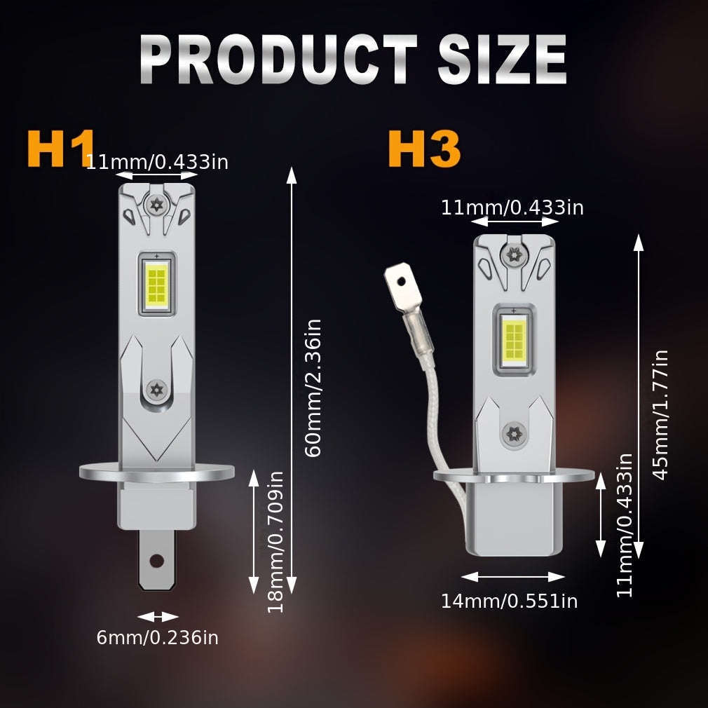 2Pcs H1 LED Headlight Mini Direct Plug Fog Light Low Beam/High Beam 60W 6000K 13000LM 12V