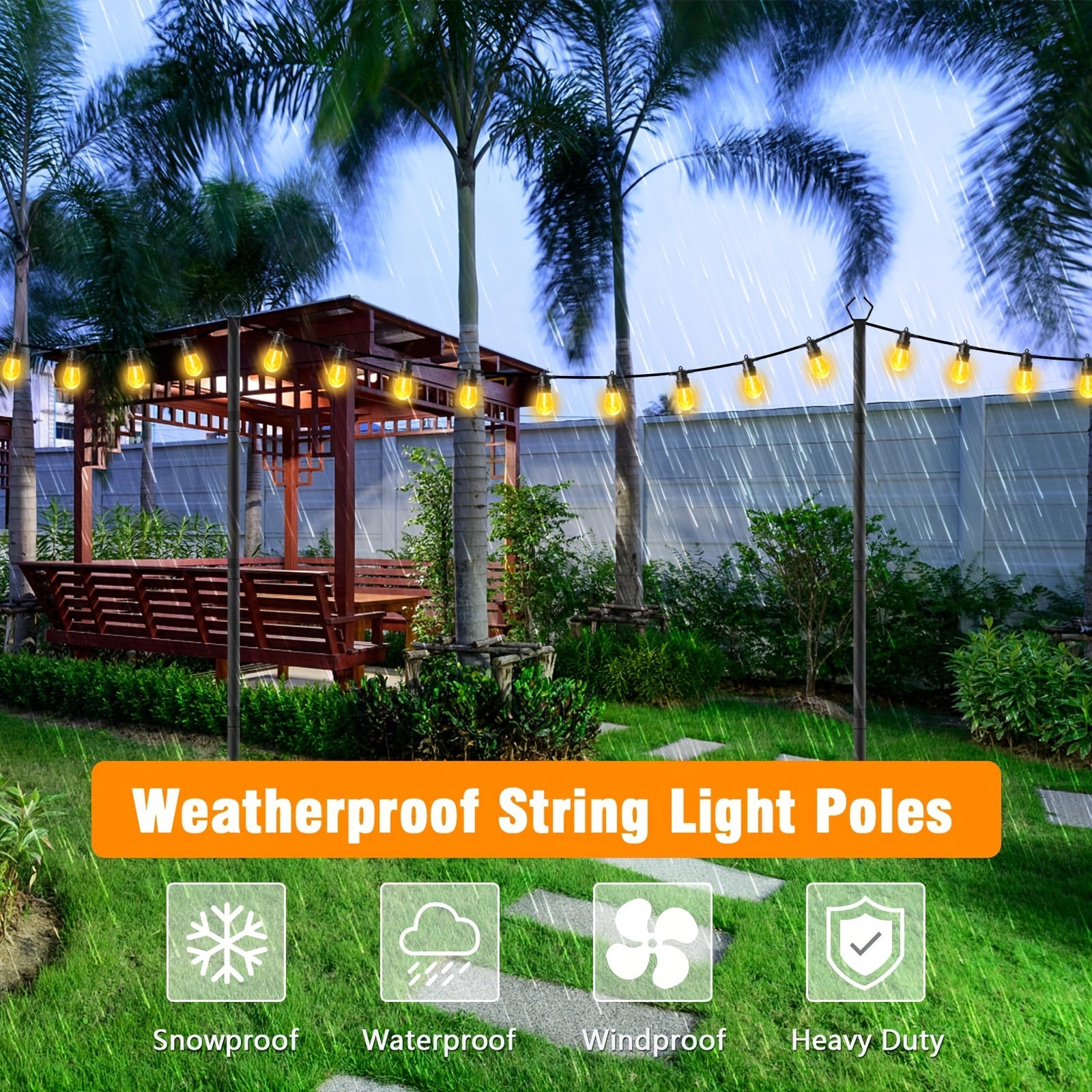 4/6 Pack 10FT String Light Poles, Galvanized Metal Outdoor String Light Poles, Courtyard Light Pole with Fork Design, Perfect for Backyard, Patio, Deck, Garden, Wedding and Party, 2-in-1 Design