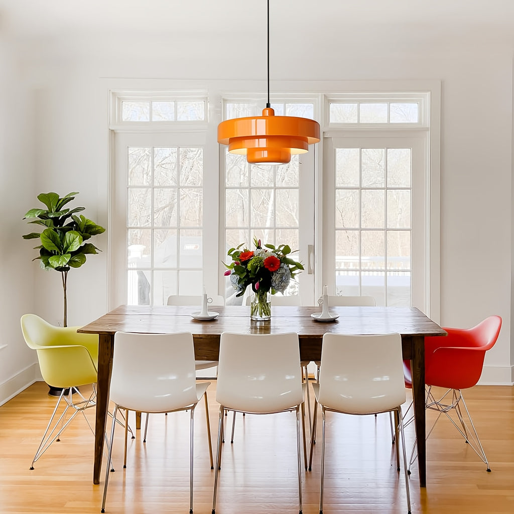 Large Retro Mid-Century Modern Pendant Light - Semi-Flush Mount Pendant Light, Suitable for Dining Room, Living Room, Bedroom, with Metal Bowl Shade, Dimmable Function, E26 Socket (Socket Sold Separately)