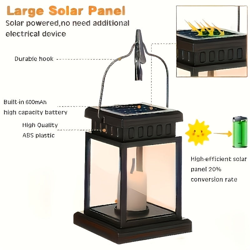 Solar Outdoor Table Lamp, LED Flickering Flameless Candle Effect, Garden Hanging Decorative Light, Perfect for Dining Table, Courtyard, Lawn and Outdoor Party Decoration