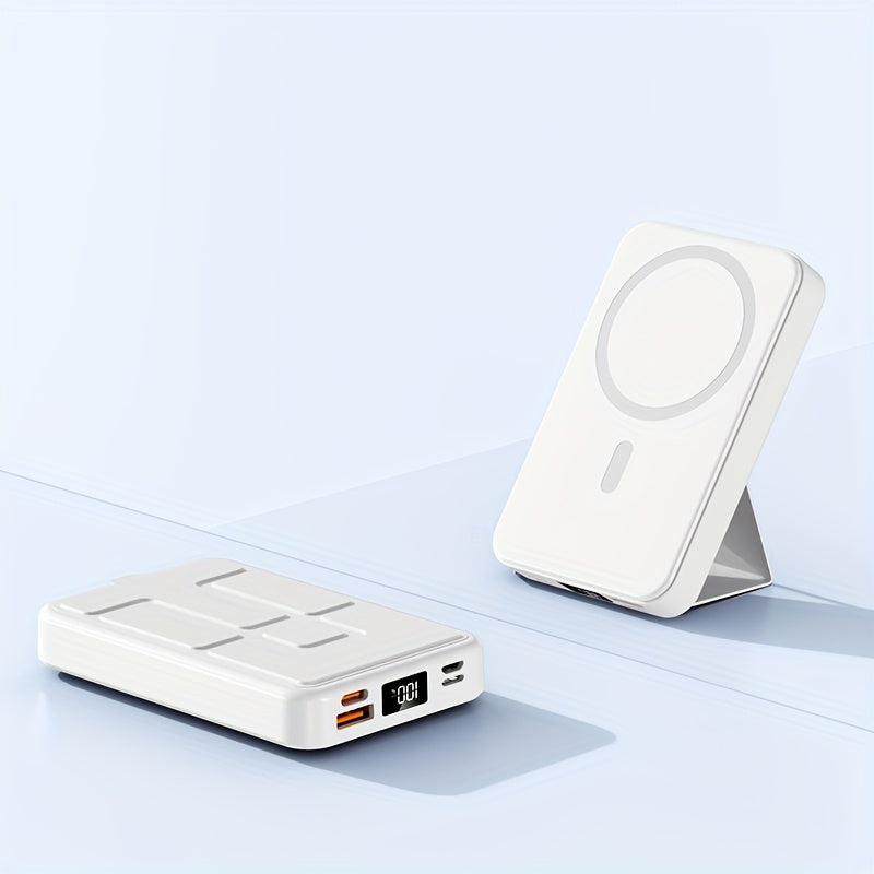 全新10000毫安磁吸無線充電寶 22.5W/PD20W 手機便攜充電器 LED電量顯示 戶外旅行應急備用電源 可同時為3臺裝置充電 附贈飛機支架