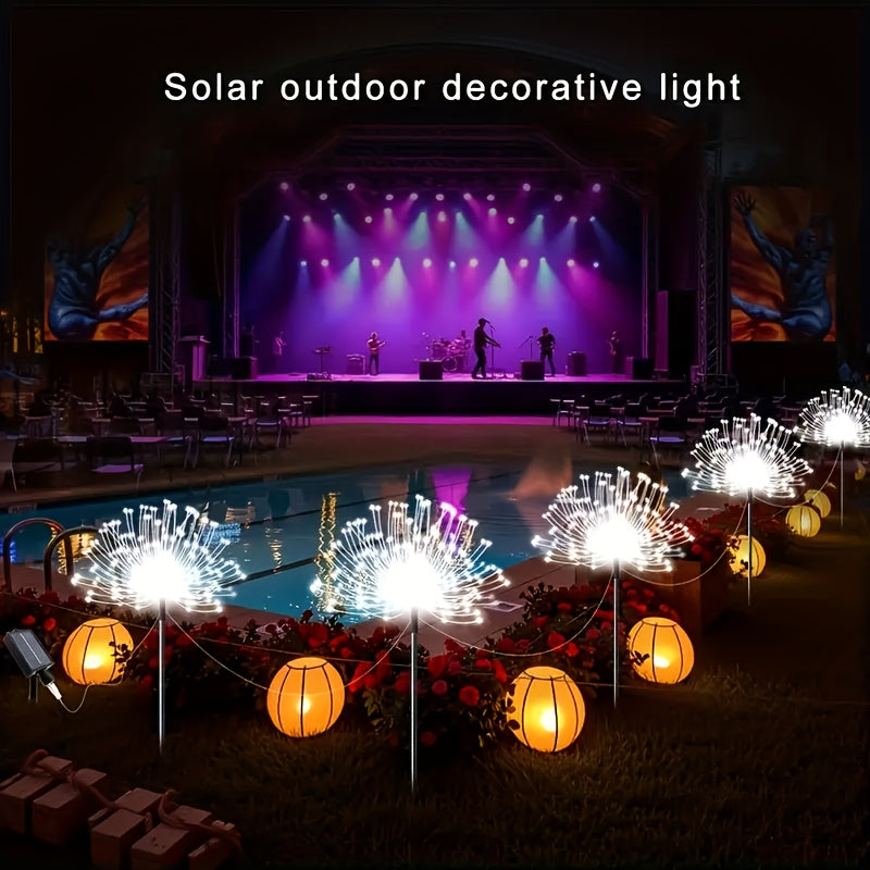 FACHOI 8件套-480LED太阳能烟花灯带智能光感器 4件套-240LED 适用于户外庭院、步道、露营、派对、婚礼、圣诞节和聚会 具有8种照明模式：白色/暖白色/多彩