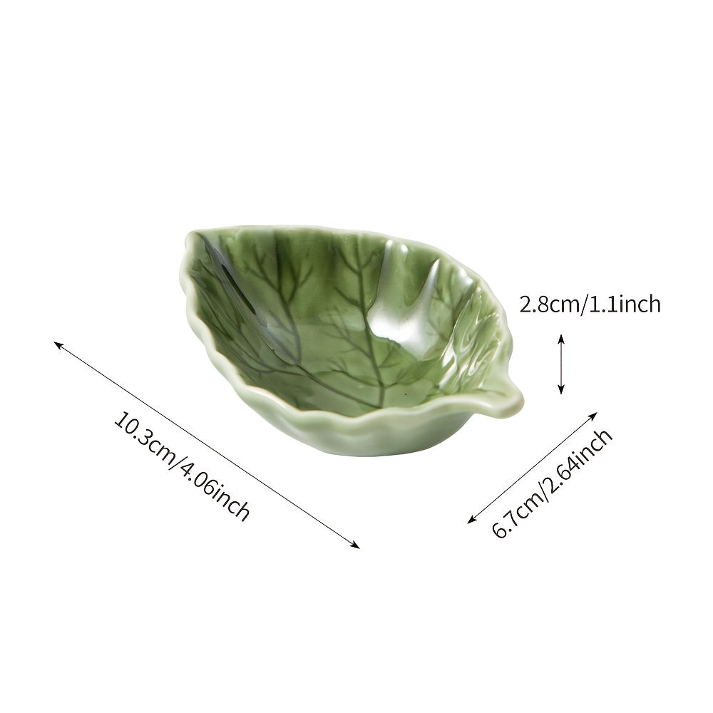 4/6pcs 40ml / 1.35oz Ceramic Dip Dish – Cute Green Leaf Soy Sauce Dish – Heat-Resistant Ceramic Espresso Measure Cup – Perfect for Serving Coffee, Sauce, Honey &amp; Milk – Espresso Bar Table Décor