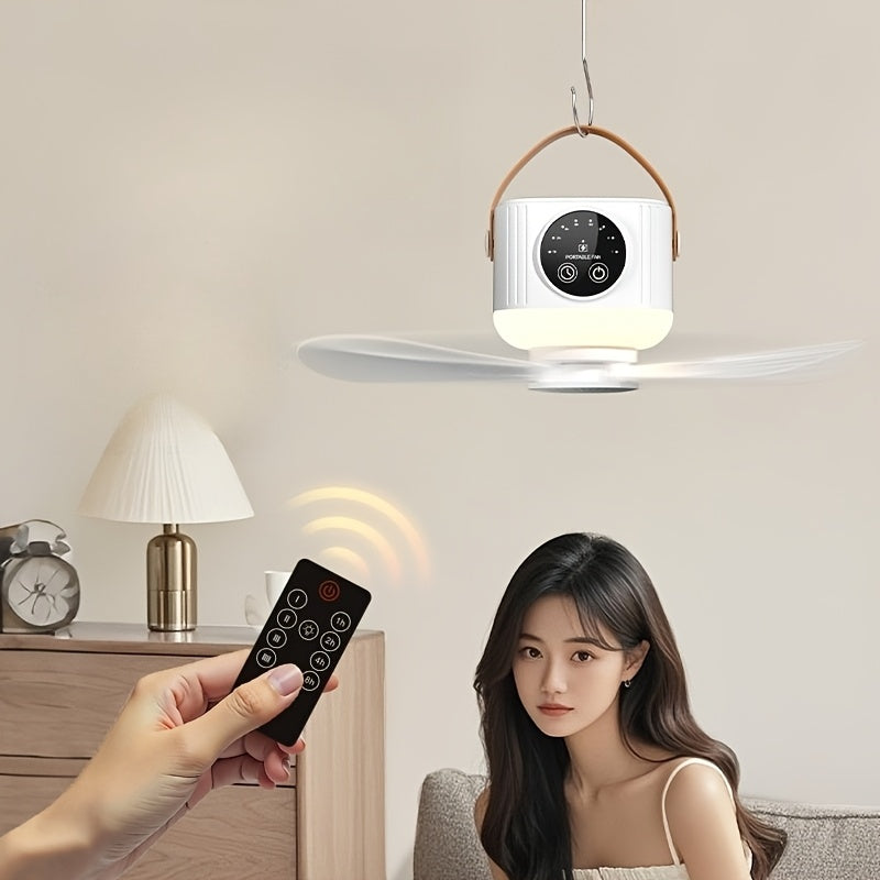 Portable Hanging Air Circulation Fan, USB Rechargeable Quiet Fan, 4 Speed Levels, 3 Night Light Modes, Hanging Wall Mount Desktop Placement Available, with Mosquito Repellent Strip