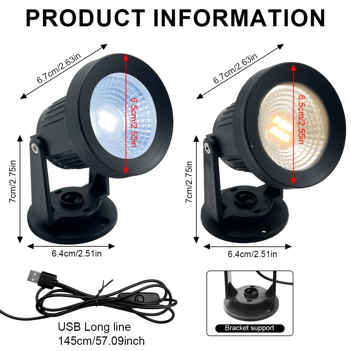 LED spotlight, indoor plant spotlight, multifunctional portable white/warm light spotlight, wall-mounted decorative light, with 59.06-inch power cord and switch, suitable for exhibitions, billboards and artwork display lighting