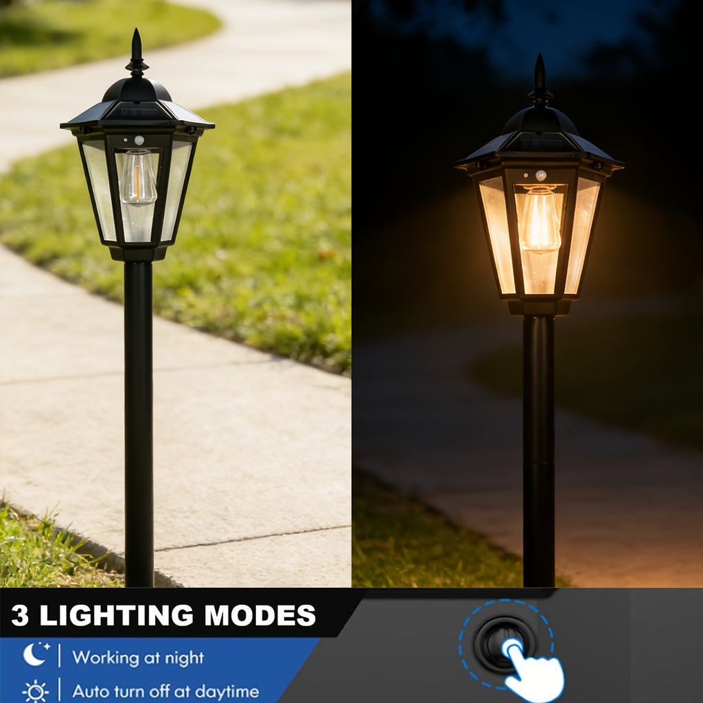 Large Solar Street Light with Motion Sensor and Smart Control, European Lantern Style Black LED Outdoor Light, Height 3.94ft, IP65 Waterproof, Durable Plastic and Long-Lasting Battery, Perfect for Courtyard, Garage, Door, Garden, Square, Street