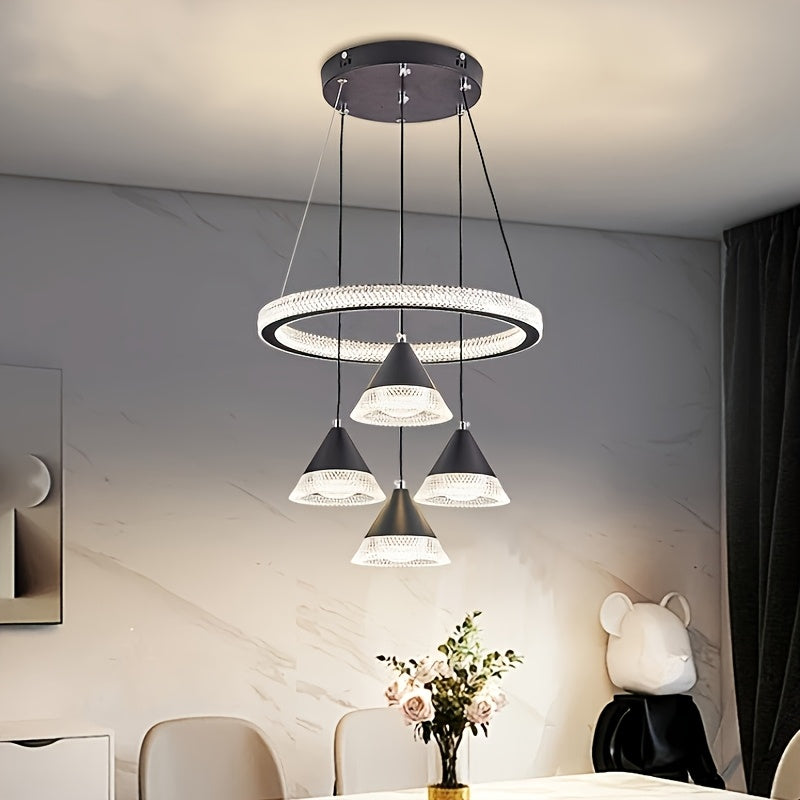 Modern LED Indoor Pendant Light with 4 Cone Pendant Decor, 3-Color Temperature Adjustable Color Temperature Lighting Fixture