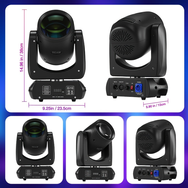 160W beam light, black moving head light, moving head light, spotlight, LED stage light - DMX512 control, with 12 colors and 15 gobo patterns, 18-facet prism, voice/sound activation, aluminum alloy housing