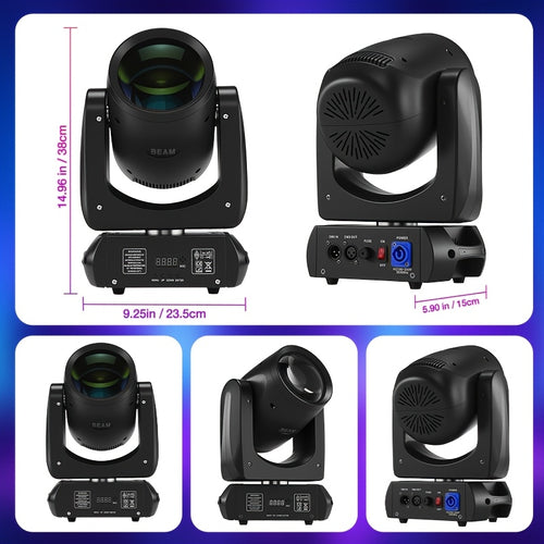 160W beam light, black moving head light, moving head light, spotlight, LED stage light - DMX512 control, with 12 colors and 15 gobo patterns, 18-facet prism, voice/sound activation, aluminum alloy housing