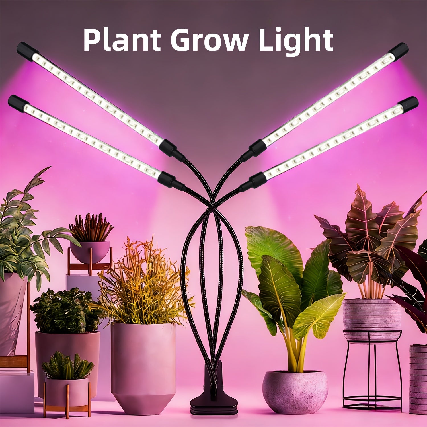 1PC Full Spectrum 4-Head Adjustable LED Plant Grow Light, 3 Light Modes, 9 Dimmable Brightness Levels, 3H/6H/9H Timing Function, USB Powered, Suitable for Succulents, Green Plants, Flowers, Seedling Cultivation and Hydroponics
