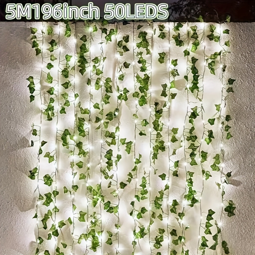 1pc新款锂电太阳能仙女灯，50/100 LED 人造常春藤仙女串灯，具有 8 种照明模式，非常适合户外花园、墙壁、阳台、栅栏、树、婚礼、派对、餐厅装饰
