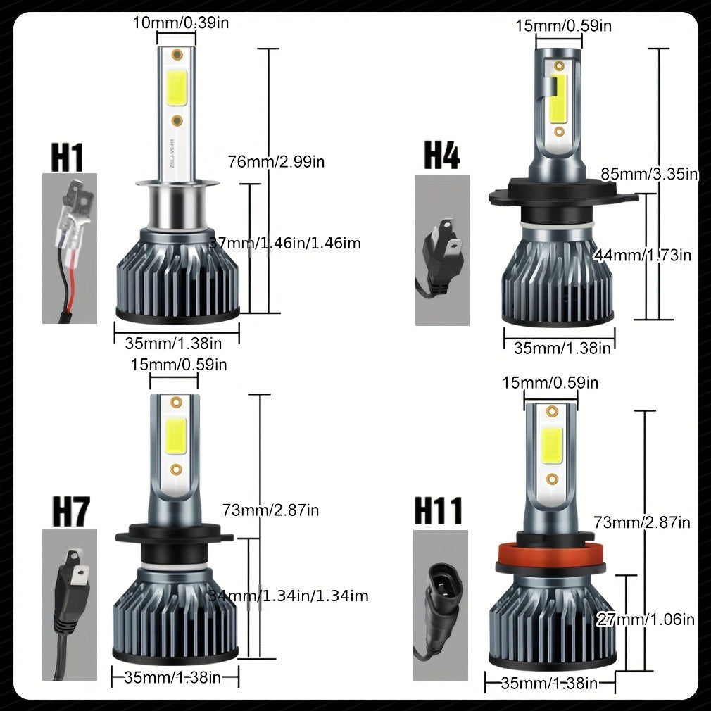 2-Pack H7 LED Car Light H1 H4 H7 H8/H9/H11 Super Bright Car LED Headlight High/Low Beam LED Front Light Fog Light 12V