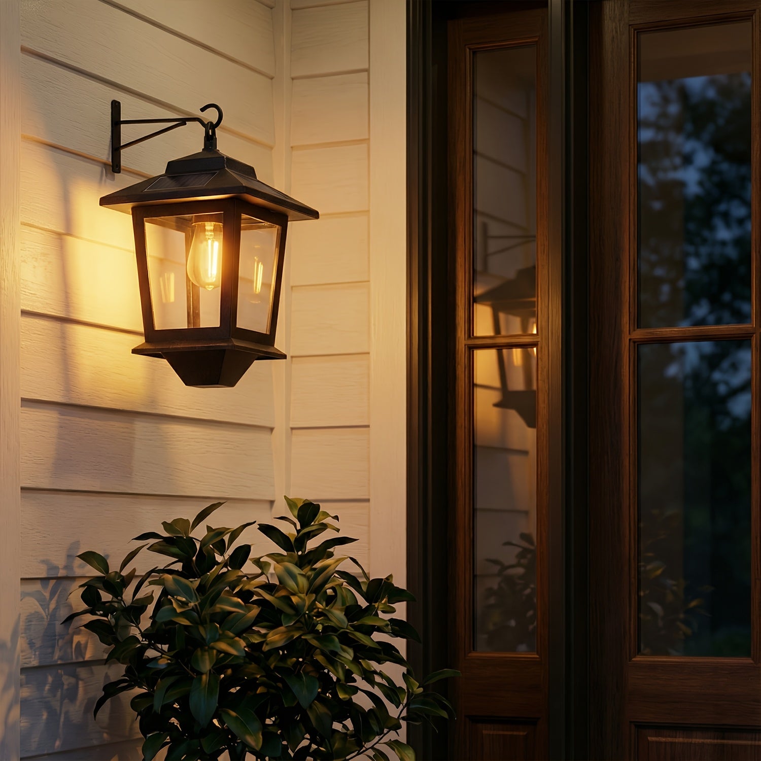 2 Pack Solar Wall Light Set, Designed for Outdoor Use, Equipped with 4 Solar Panels, LED Light Runs from Dusk to Dawn, Rustproof and Waterproof, Hooks Included