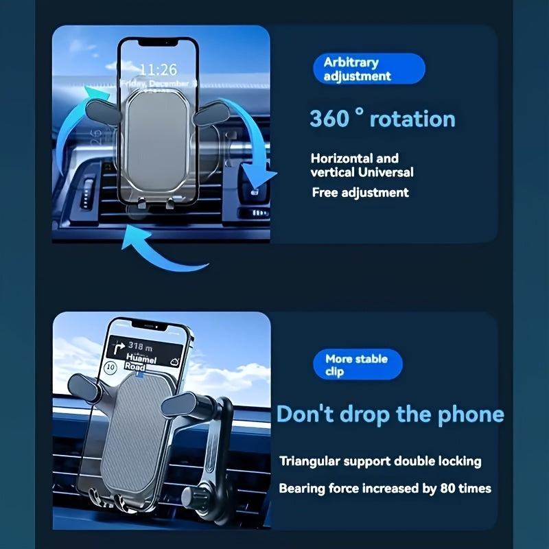 Upgraded Universal Car Phone Holder, ABS Material, 360° Rotating Breathable Handle, Suitable for All Vehicles, Stable & No-Shake Navigation Mount