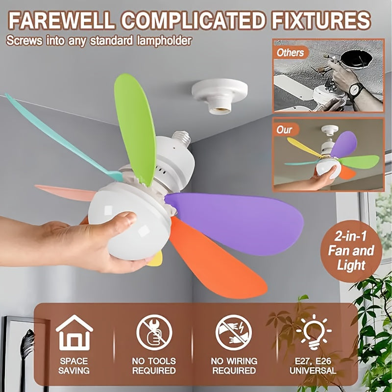 High Power E27 Base Ceiling Fan 30W with Dimmable LED Light, Silent Motor Remote Control Fan Light, E27 Extended Base, 3 Speed & Color Temperature Adjustment, Energy Saving Easy Installation for Living Room Bedroom
