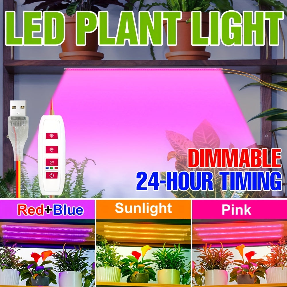 LED Full Spectrum Plant Light Strip, 5V USB Powered Indoor Grow Light, Sunlike Hydroponic Supplement Lamp, 4/8/12H Timer, 5 Dimmable Levels, Red Blue UV/IR Light, Ideal for Greenhouse Tent, Vegetable, Flower, Succulent, Seedling, Fruit, Cactus