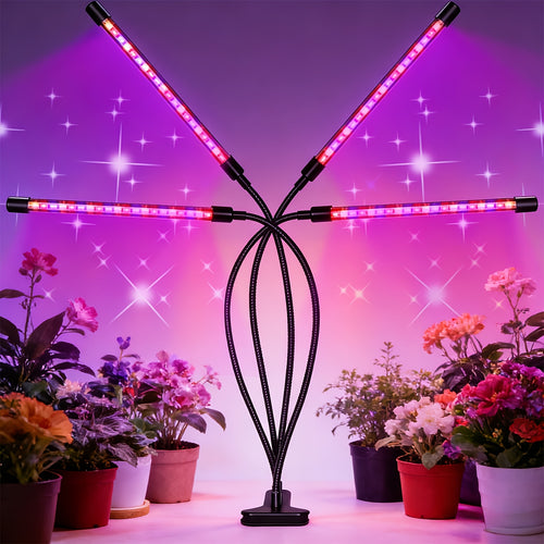 1PC Full Spectrum 4-Head Adjustable LED Plant Grow Light, 3 Light Modes, 9 Dimmable Brightness Levels, 3H/6H/9H Timing Function, USB Powered, Suitable for Succulents, Green Plants, Flowers, Seedling Cultivation and Hydroponics